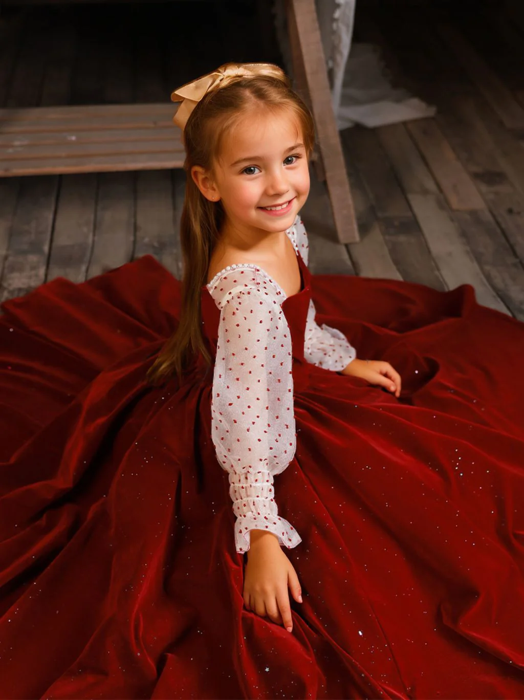 Square Neck Floor Length Princess Long Sleeves Flower Girl Dresses with Beading - Image 6