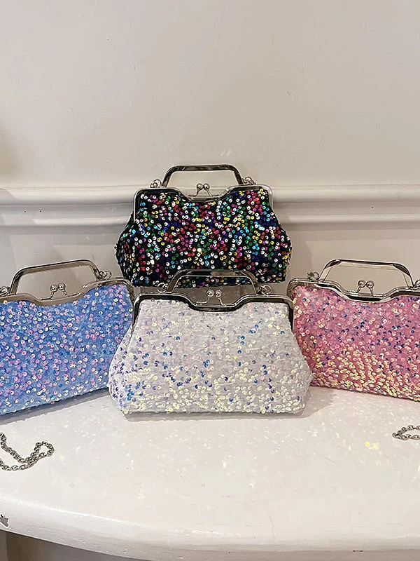 Synthetic Large Capacity Anti-Dust Solid Colour Sequin Clutch Bags - Image 3