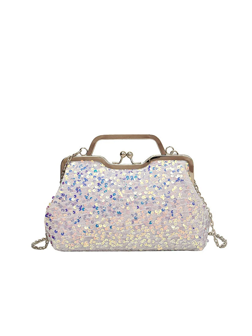 Synthetic Large Capacity Anti-Dust Solid Colour Sequin Clutch Bags - Image 5