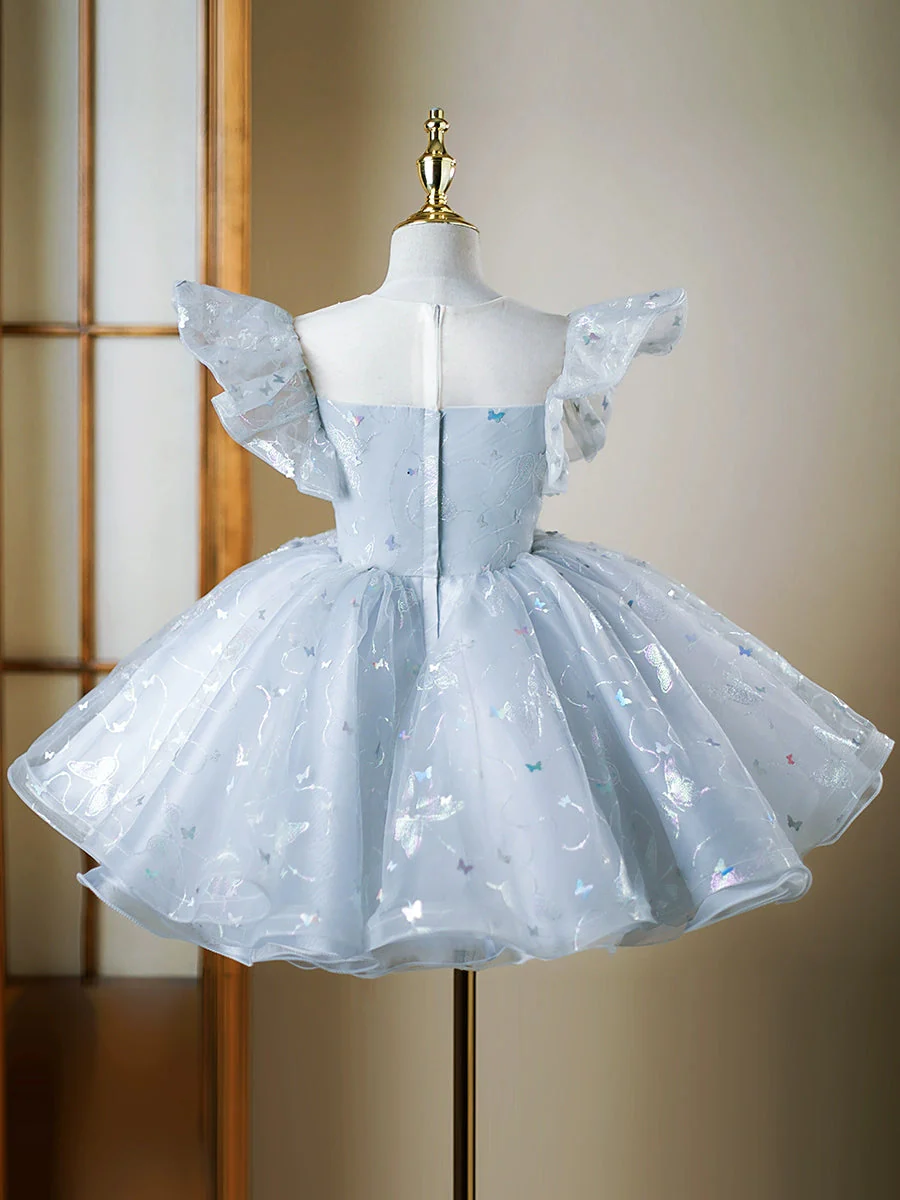 Tea Length Round Neck Short Sleeves Girl Party Dress with Crystal Appliques - Image 2