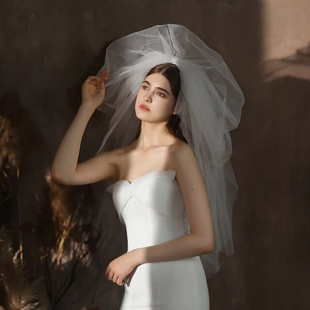Three-tier Stylish Wedding Veil Blusher Veils / Elbow Veils with Pure Colour Tulle - Image 2