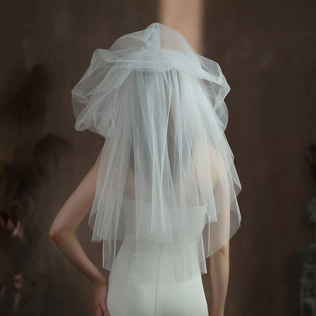 Three-tier Stylish Wedding Veil Blusher Veils / Elbow Veils with Pure Colour Tulle - Image 4