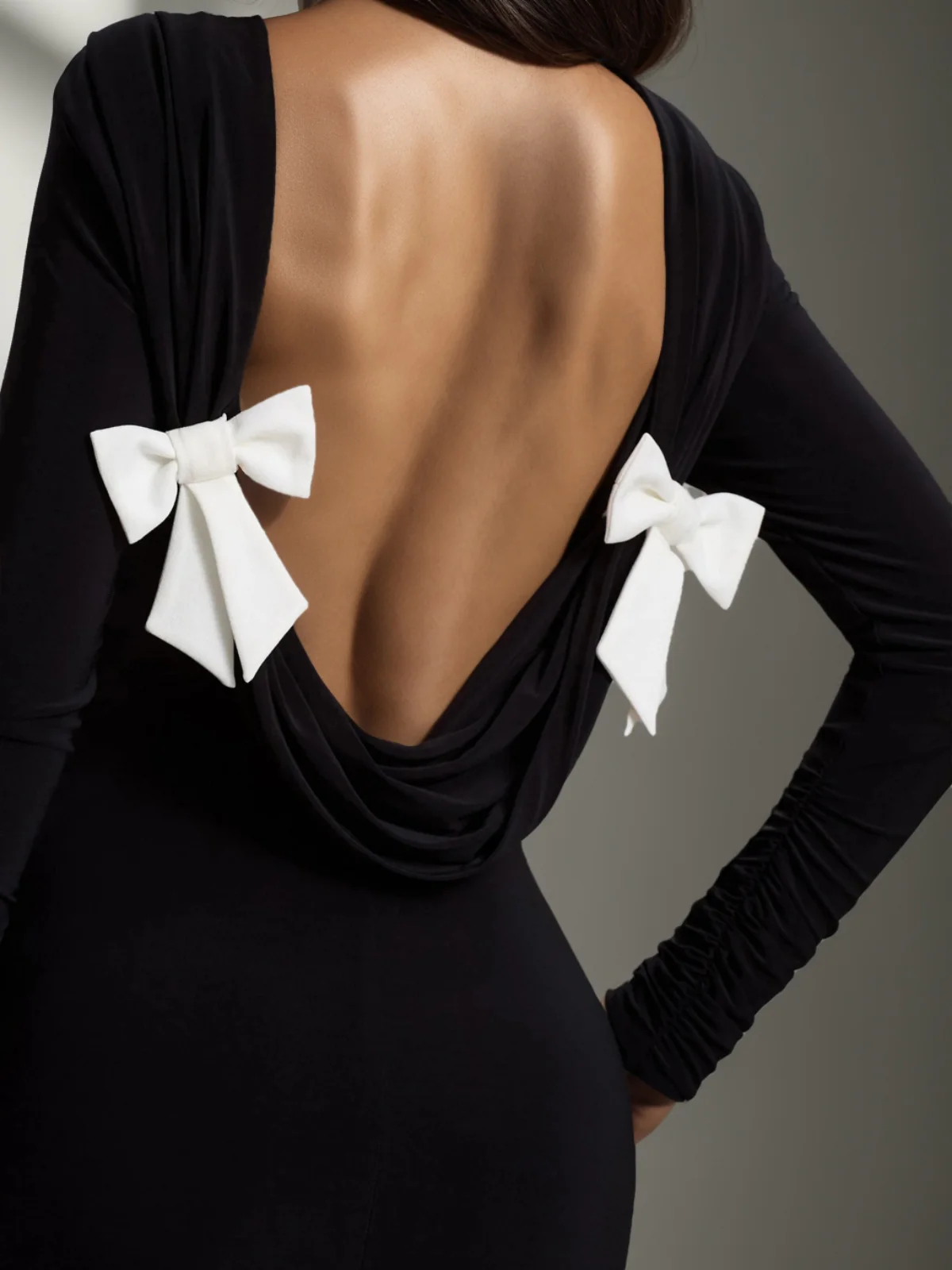 Trumpet/Mermaid Crew Neck Long Sleeves Wedding Guest Dresses Backless with Bow-Knots - Image 3