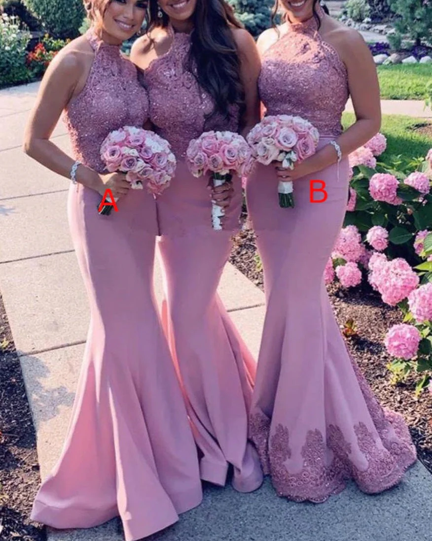 Trumpet/Mermaid Halter Floor-length Long Bridesmaid Dresses - Image 2