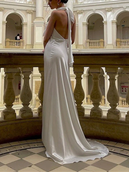 Trumpet/Mermaid Halter Floor-Length Wedding Dress - Image 2