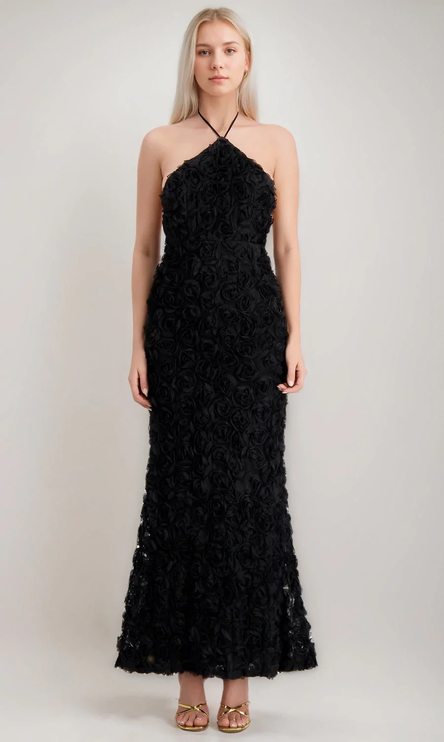 Trumpet/Mermaid Halter Sleeveless Backless Ankle-Length Evening Dresses with 3D Flowers