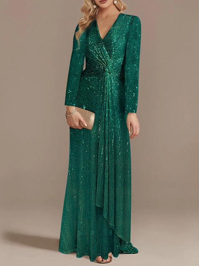 Trumpet/Mermaid V-Neck Long Sleeves Prom Evening Dresses with Sequin - Image 8