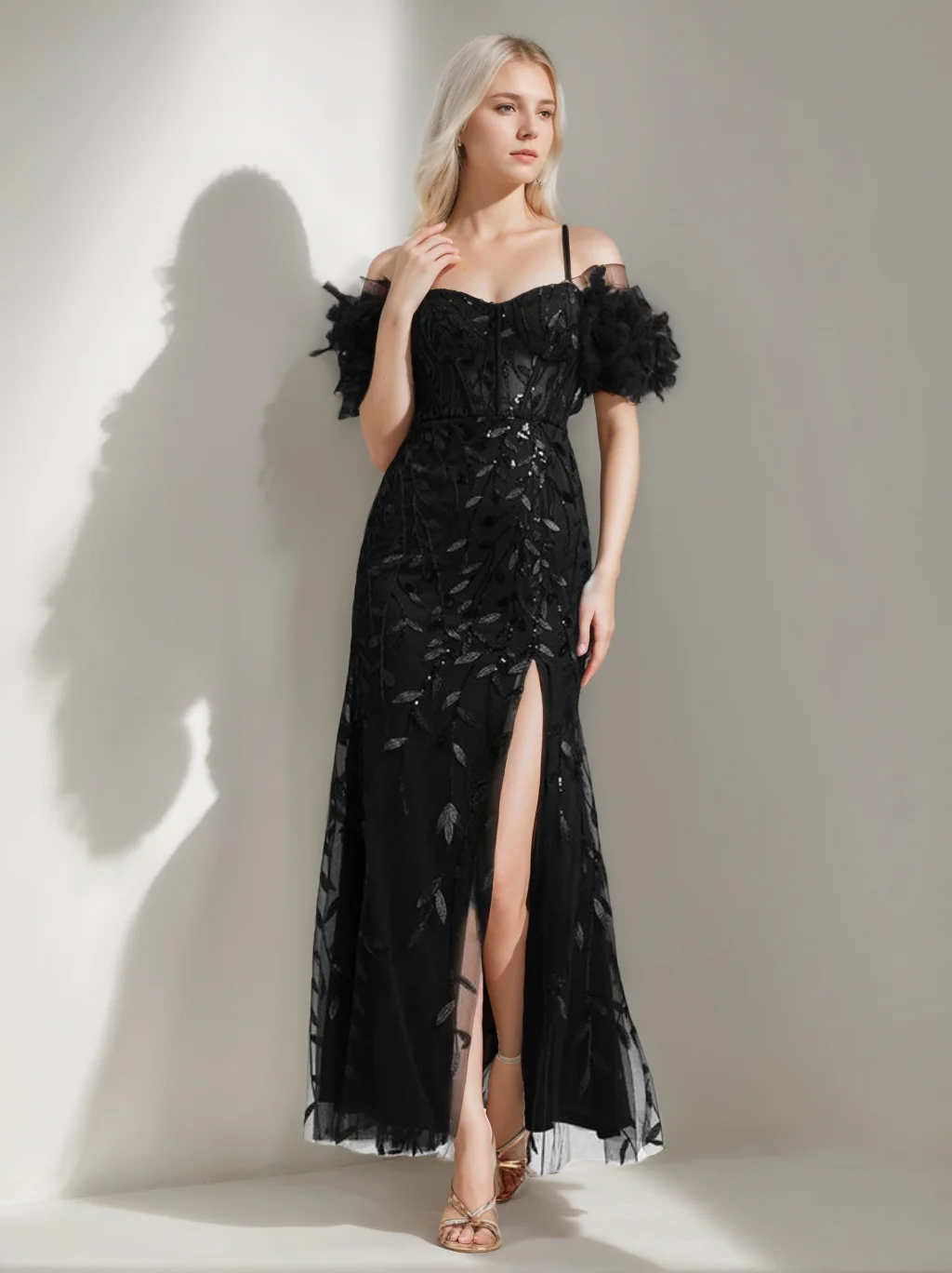 Trumpet/Mermaid Off-the-Shoulder Ankle-Length Elegant Evening Dresses with Ruffles & Feather - Image 4