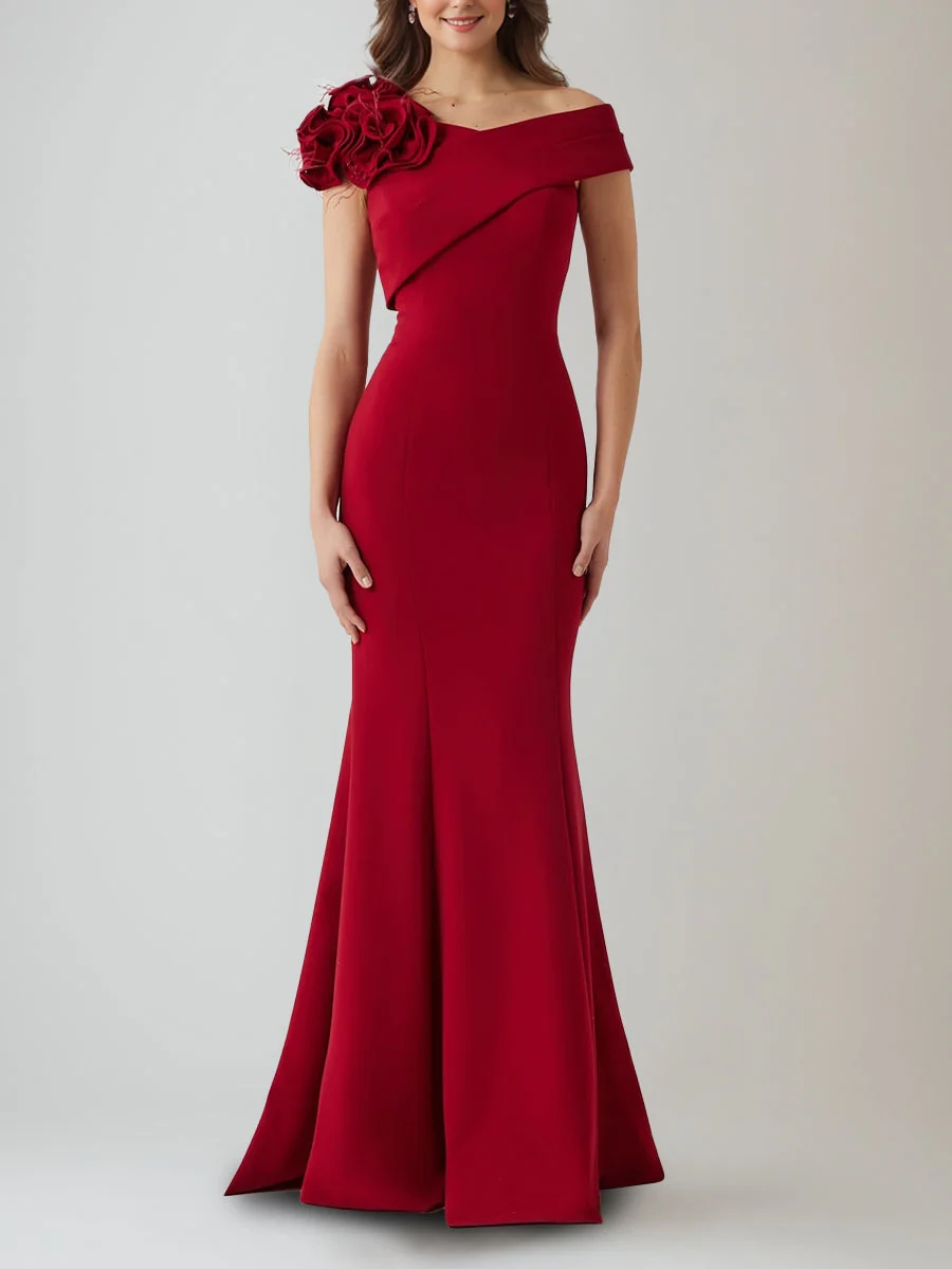 Trumpet/Mermaid Off-the-Shoulder Floor-Length Evening Dresses Ruffles Party Dresses