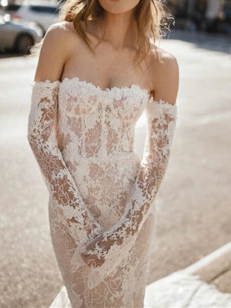 Trumpet/Mermaid Off-The-Shoulder Floor-Length Lace Wedding Dress - Image 2