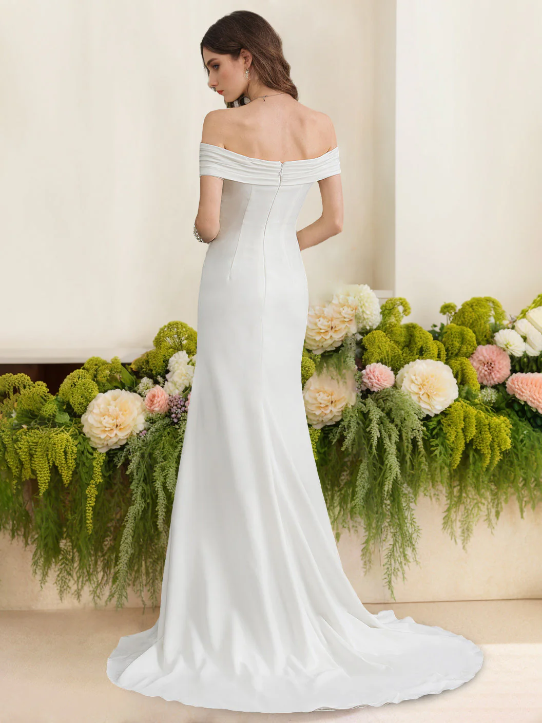 Trumpet/Mermaid Off-the-Shoulder Floor-Length Wedding Dress with Ruffles - Image 2