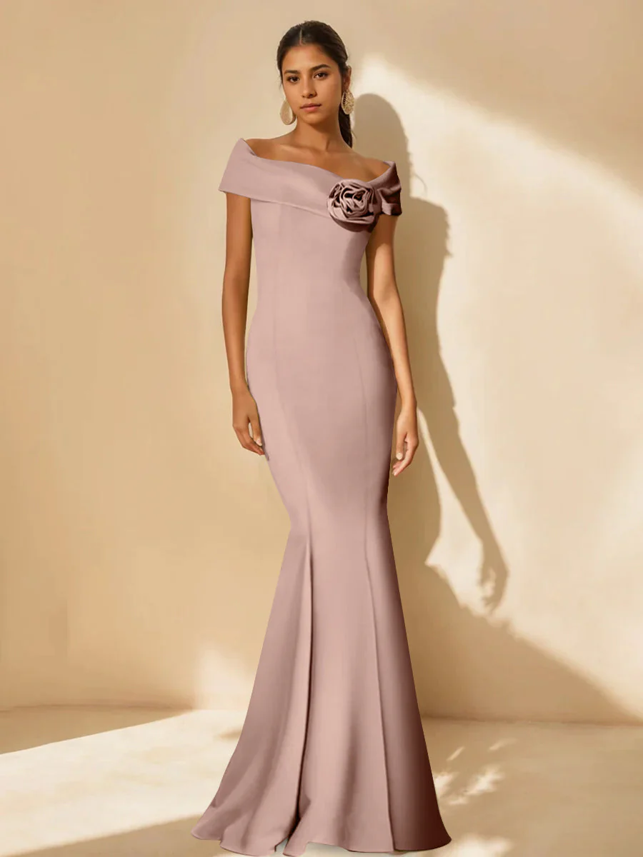 Trumpet/Mermaid Off-the-Shoulder Minimalist Mother of the Bride Dresses with Detachable Flower - Image 13