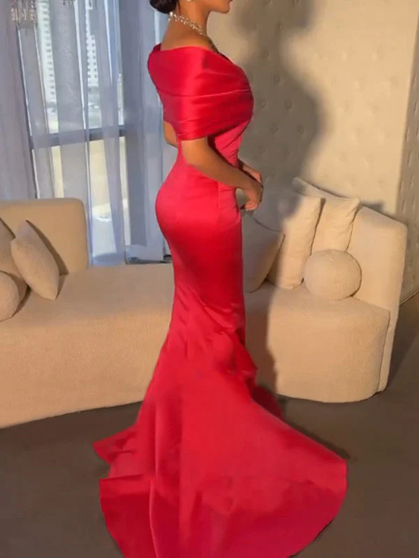 Trumpet/Mermaid Off-the-Shoulder Short Sleeves Sweep Train Evening Dresses With Beading - Image 4