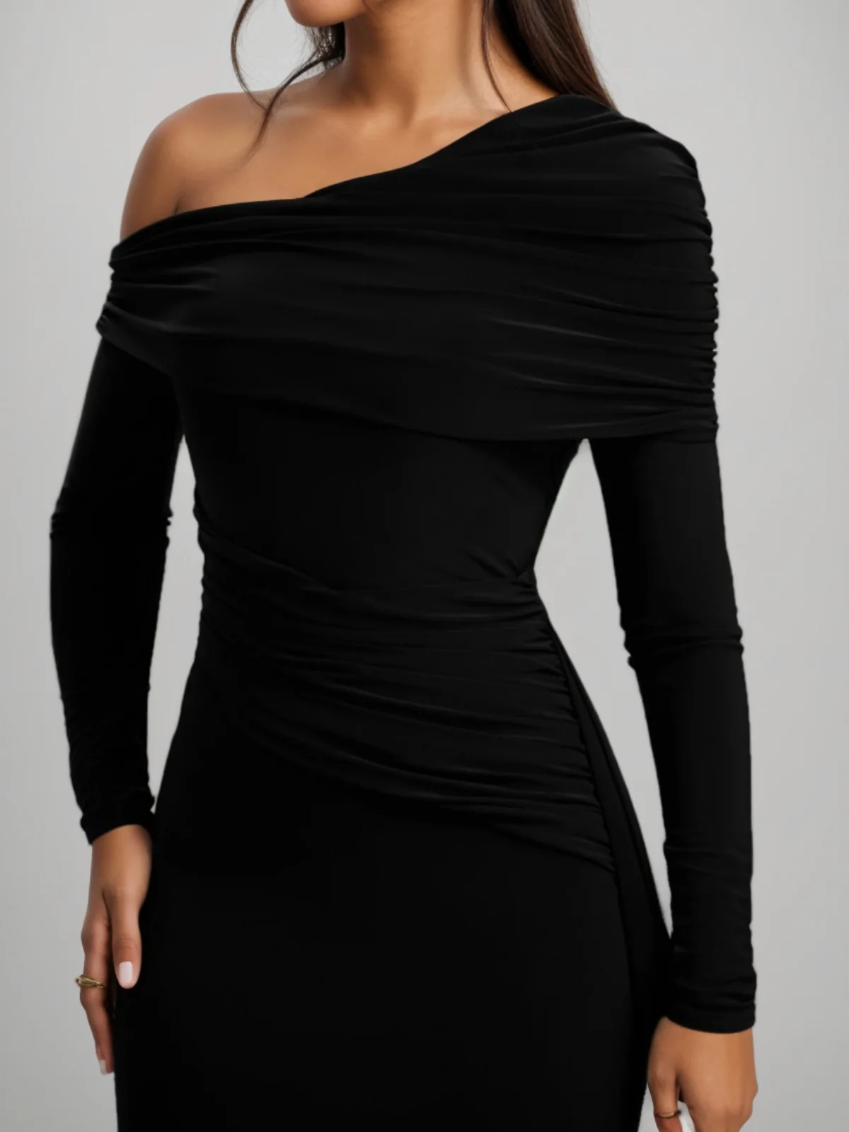Trumpet/Mermaid One-Shoulder Long Sleeves Wedding Guest Dresses Asymmetrical - Image 3