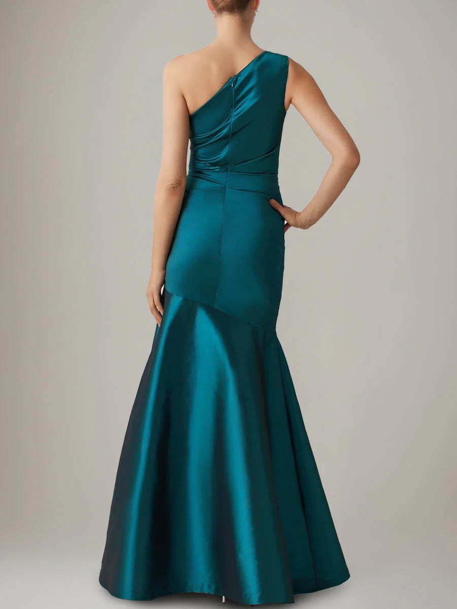 Trumpet/Mermaid One-Shoulder Pleated Evening Dresses Floor-Length Satin Party Dresses - Image 2