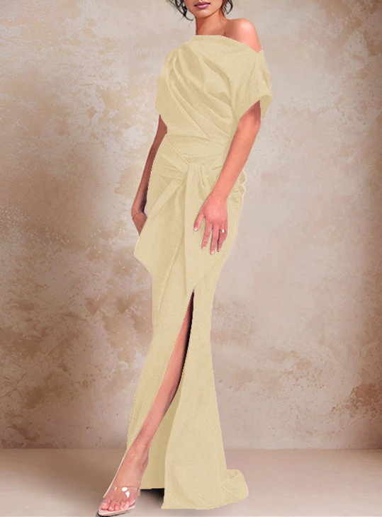 Trumpet/Mermaid One-Shoulder Short Sleeves Floor-Length Mother of the Bride Dresses with Ruffles & Split Side - Image 11