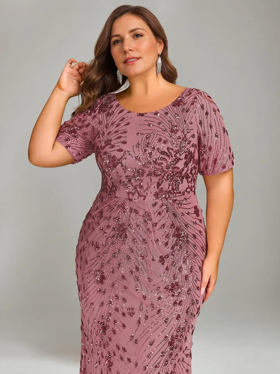 Trumpet/Mermaid Plus Scoop Half Sleeves Tea-length Mother of the Bride Dresses with Sequins & Embroidery - Image 4