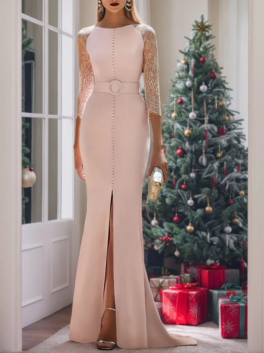 Trumpet/Mermaid Scoop 3/4 Sleeves Sweep / Brush Train Mother of the Bride Dresses with Sash - Image 3