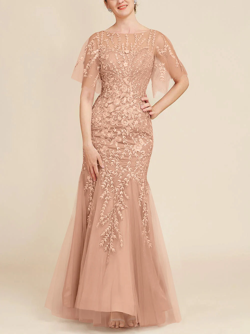 Trumpet/Mermaid Scoop Half Sleeves Floor-Length Mother of the Bride Dresses with Lace - Image 18