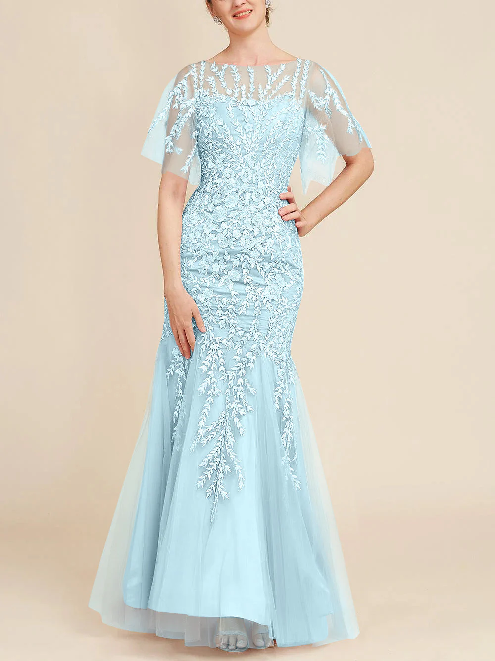 Trumpet/Mermaid Scoop Half Sleeves Floor-Length Mother of the Bride Dresses with Lace - Image 26