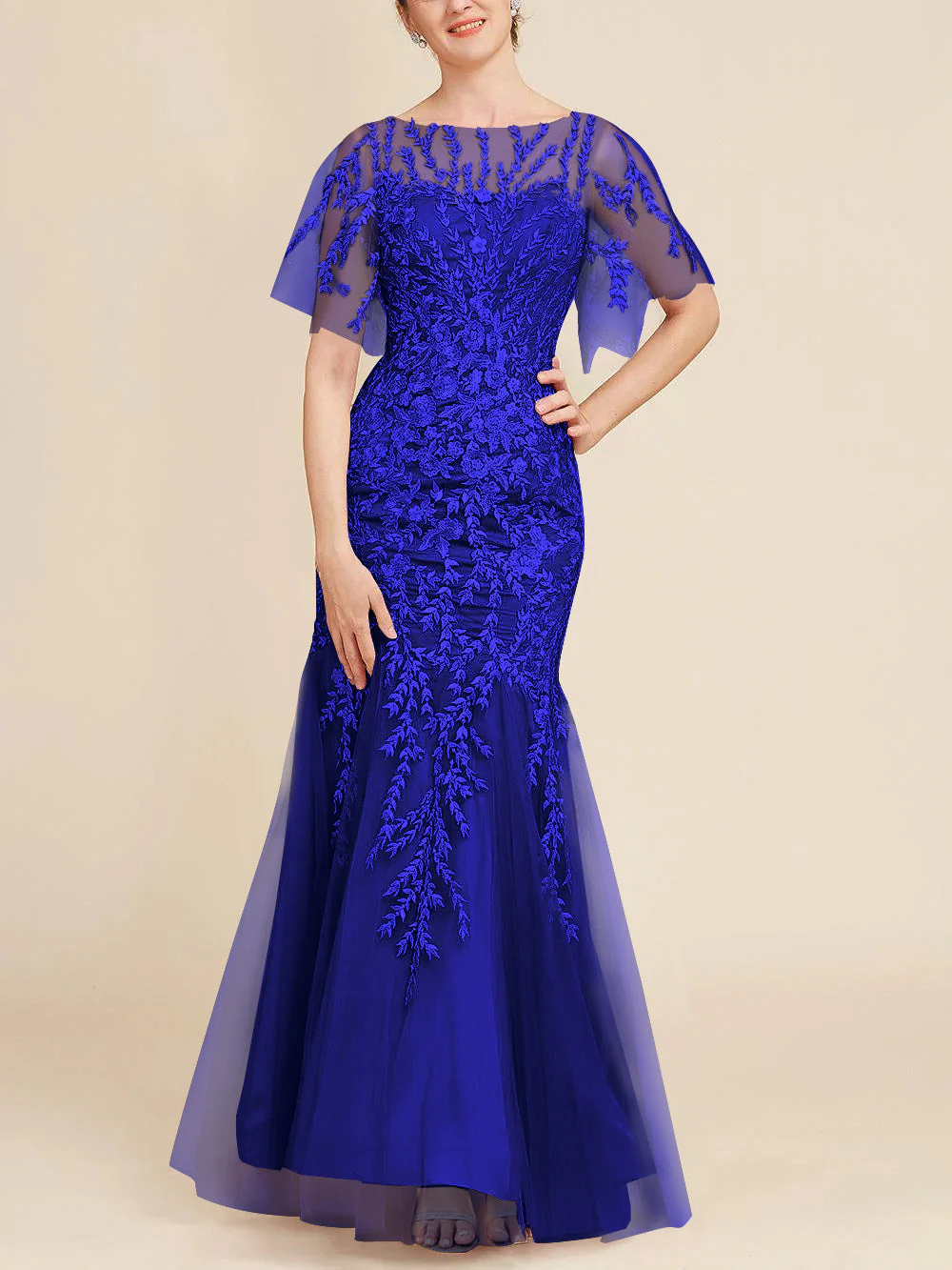 Trumpet/Mermaid Scoop Half Sleeves Floor-Length Mother of the Bride Dresses with Lace - Image 53