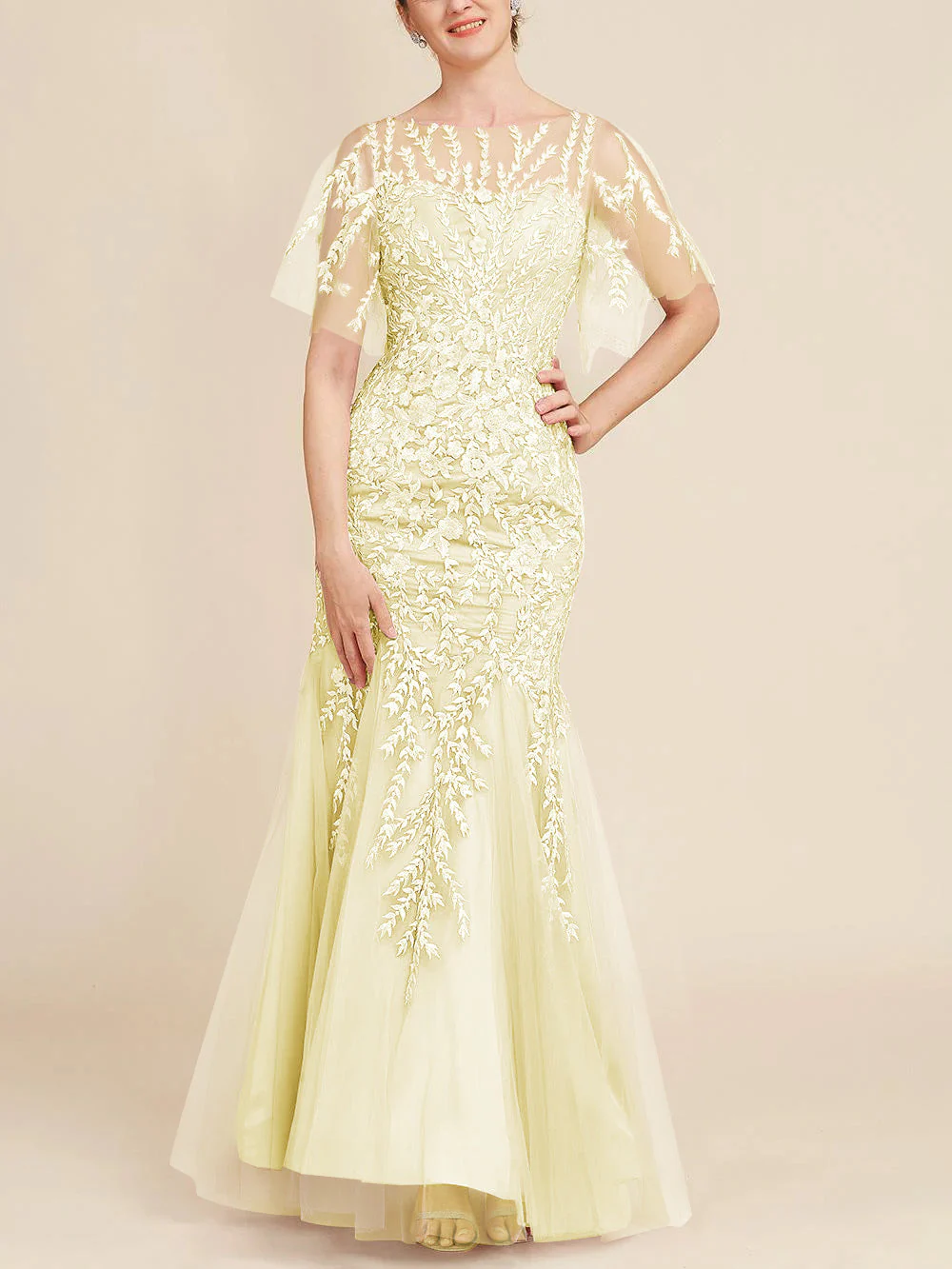 Trumpet/Mermaid Scoop Half Sleeves Floor-Length Mother of the Bride Dresses with Lace - Image 57
