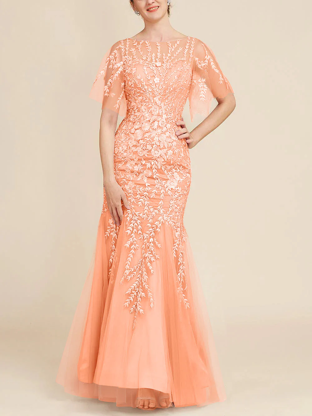 Trumpet/Mermaid Scoop Half Sleeves Floor-Length Mother of the Bride Dresses with Lace - Image 69