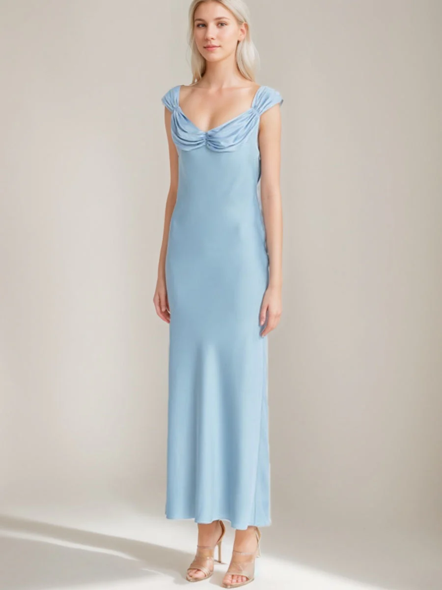 Trumpet/Mermaid Scoop Ruched Ankle-Length Vintage Prom Dresses with Lace-Up & Opened Back - Image 3