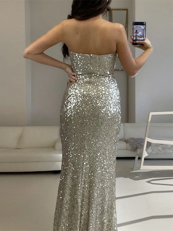 Trumpet/Mermaid Sequins Strapless Sleeveless Floor-length Long Evening Dresses with Split Side - Image 2