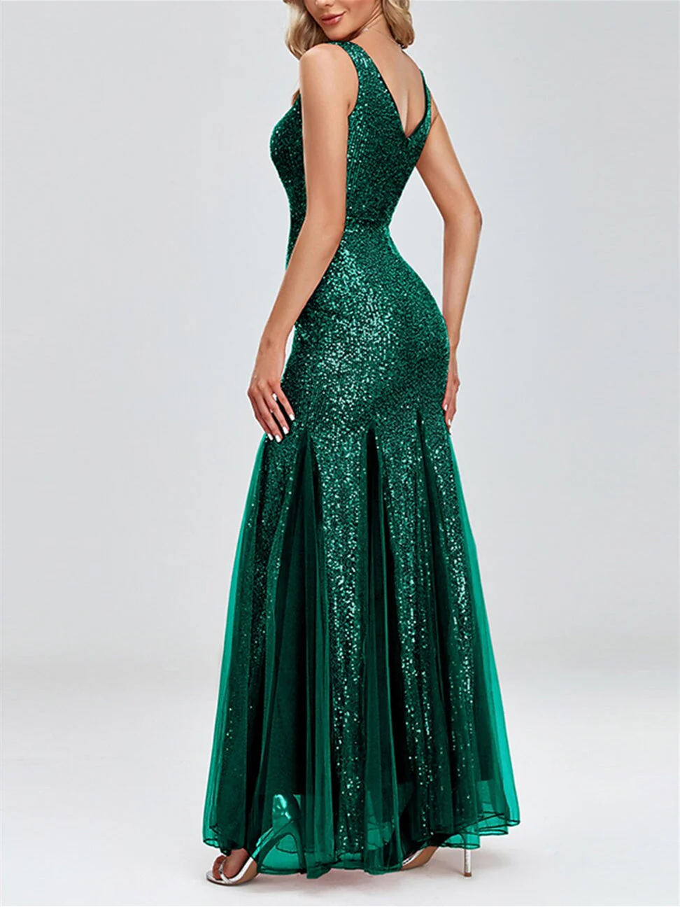Trumpet/Mermaid Sleeveless V-Neck Sparkle Dress Evening Dresses With Sequin - Image 2
