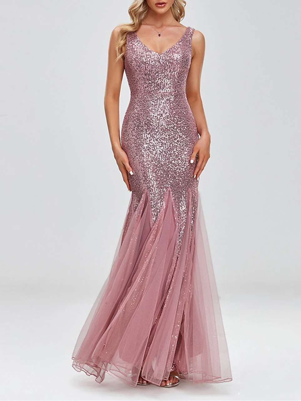 Trumpet/Mermaid Sleeveless V-Neck Sparkle Dress Evening Dresses With Sequin - Image 5