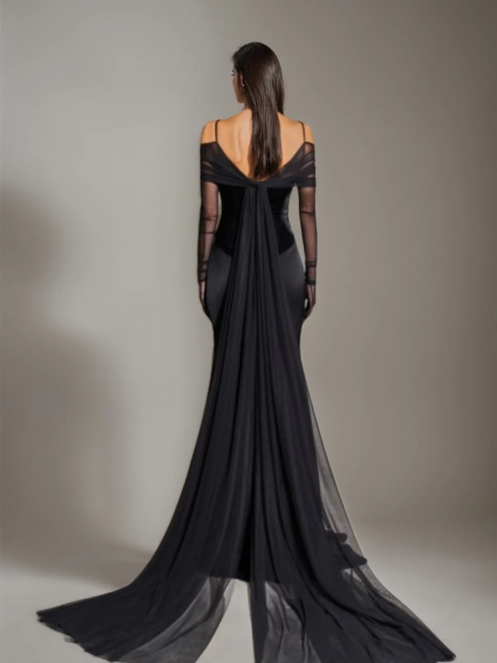 Trumpet/Mermaid Spaghetti Straps Long Sleeves Floor-Length Evening Dresses with Lace - Image 3