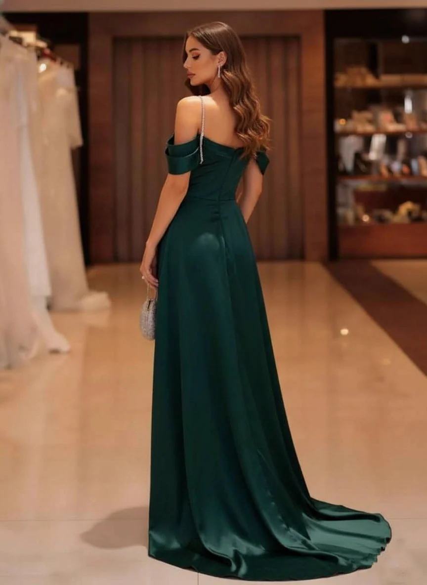 Trumpet/Mermaid Spaghetti Straps Silk Satin Evening Dresses with Split Side Strapless Floor-Length Ruched Party Dresses - Image 2