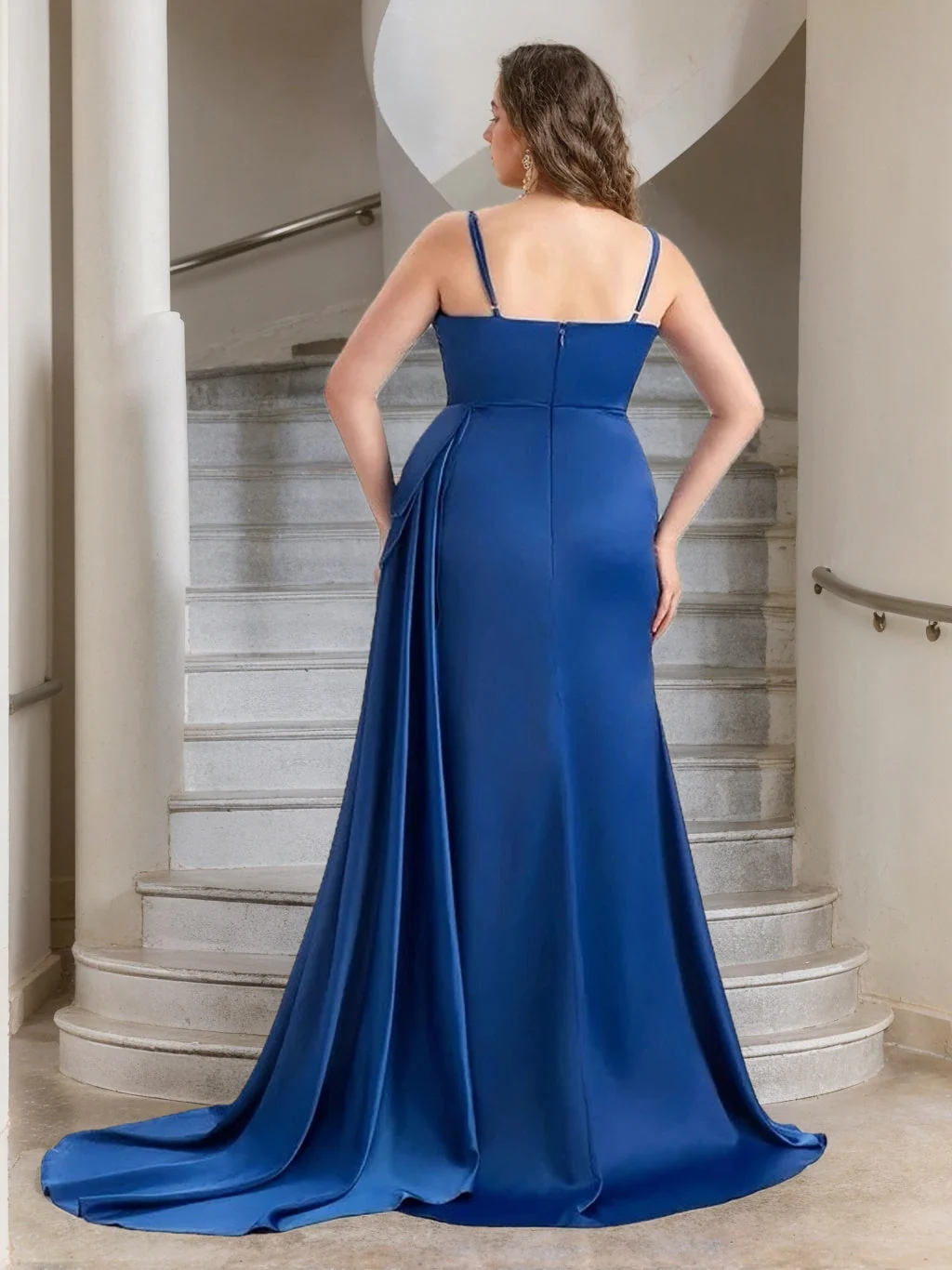 Trumpet/Mermaid Spaghetti Straps Sleeveless Floor-Length Chiffon Plus Size Bridesmaid Dresses with Split Side & Watteau Train - Image 2