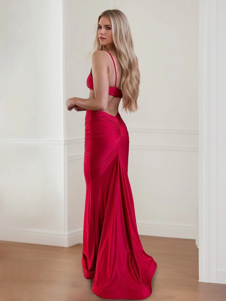 Trumpet/Mermaid Spaghetti Straps Sleeveless Floor-Length Sexy Prom Dresses - Image 2