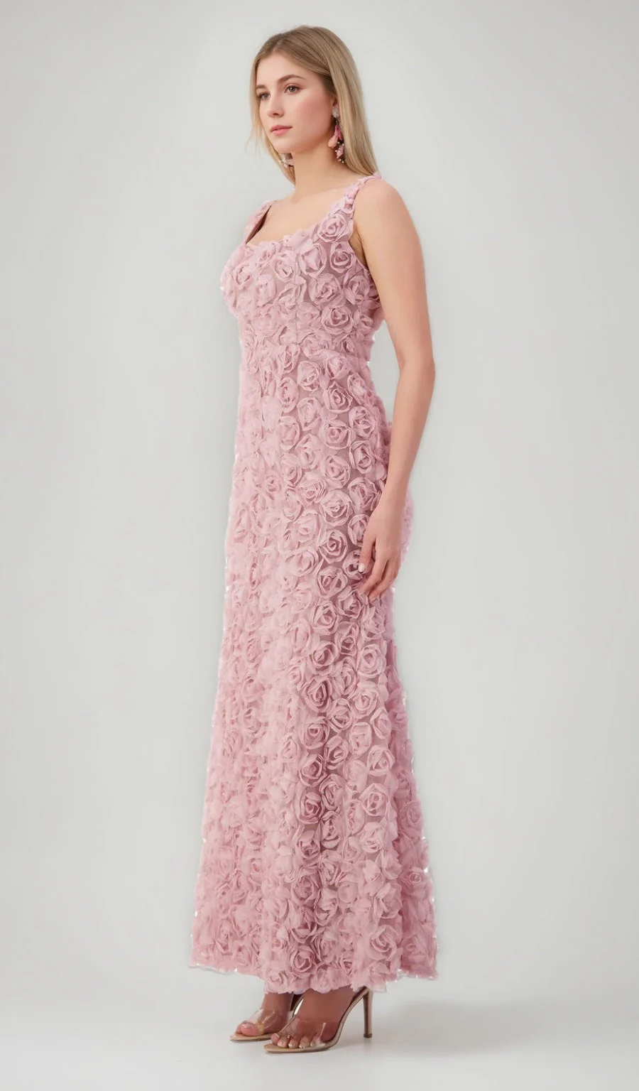 Trumpet/Mermaid Square Neckline Sleeveless Ankle-Length Evening Dresses with 3D Flowers - Image 3
