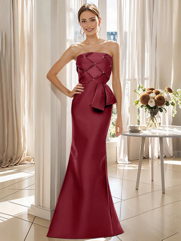 Trumpet/Mermaid Strapless Sleeveless Floor-Length Mother of the Bride Dresses with Bowknot - Image 17