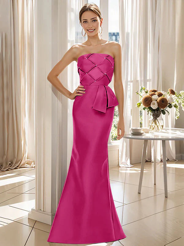Trumpet/Mermaid Strapless Sleeveless Floor-Length Mother of the Bride Dresses with Bowknot - Image 32