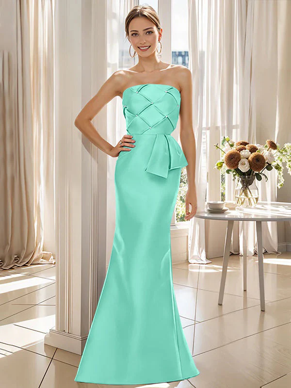 Trumpet/Mermaid Strapless Sleeveless Floor-Length Mother of the Bride Dresses with Bowknot - Image 54