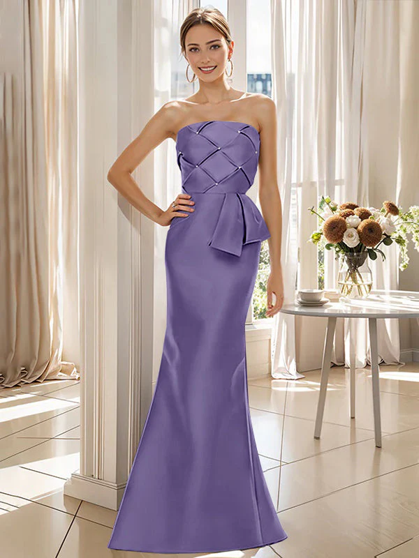 Trumpet/Mermaid Strapless Sleeveless Floor-Length Mother of the Bride Dresses with Bowknot - Image 56