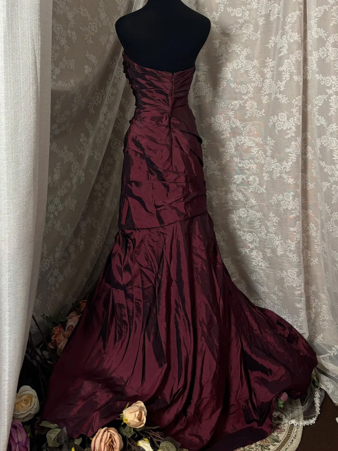 Trumpet/Mermaid Strapless Sleeveless Floor-Length Taffeta Prom Dresses with Ruffles & Sequins - Image 2