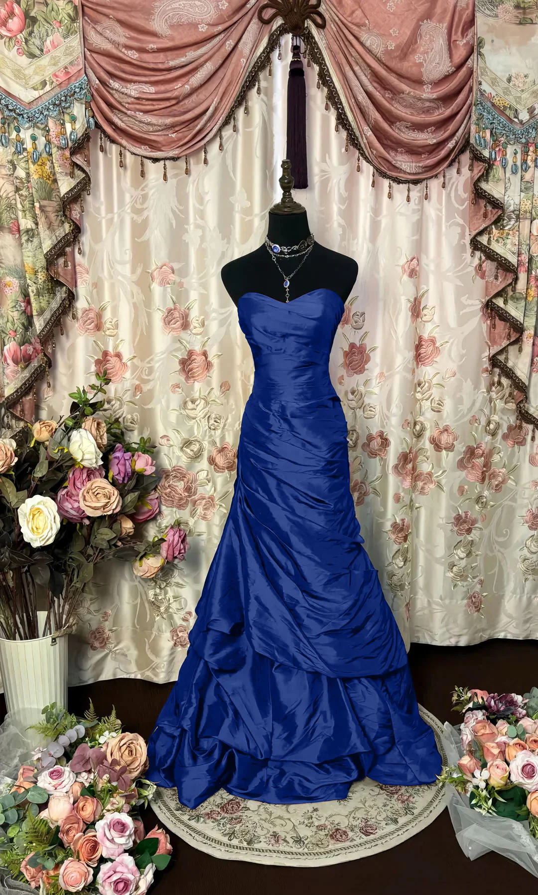 Trumpet/Mermaid Strapless Sleeveless Floor-Length Taffeta Prom Dresses with Sequins & Ruffles - Image 11