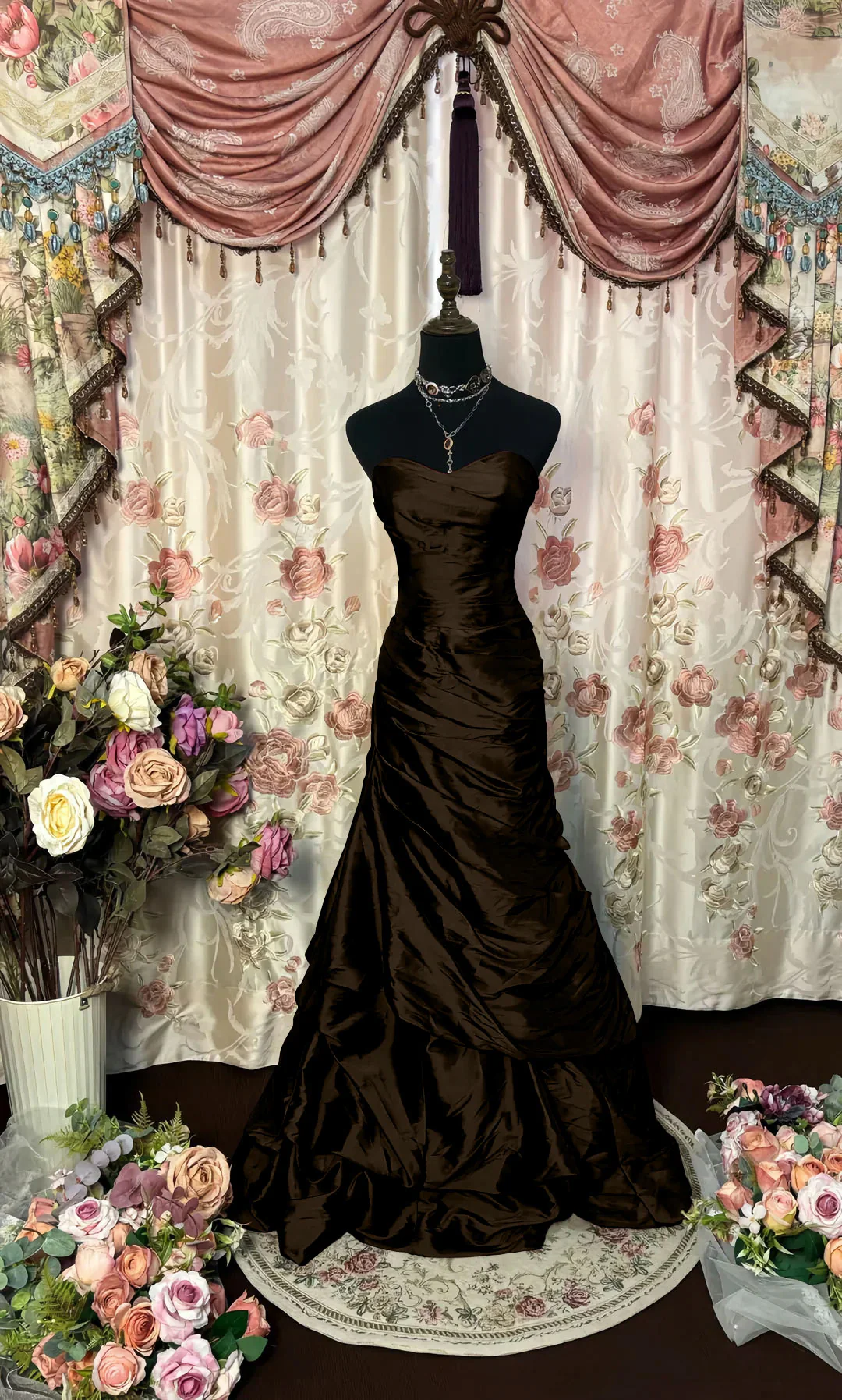 Trumpet/Mermaid Strapless Sleeveless Floor-Length Taffeta Prom Dresses with Sequins & Ruffles - Image 6