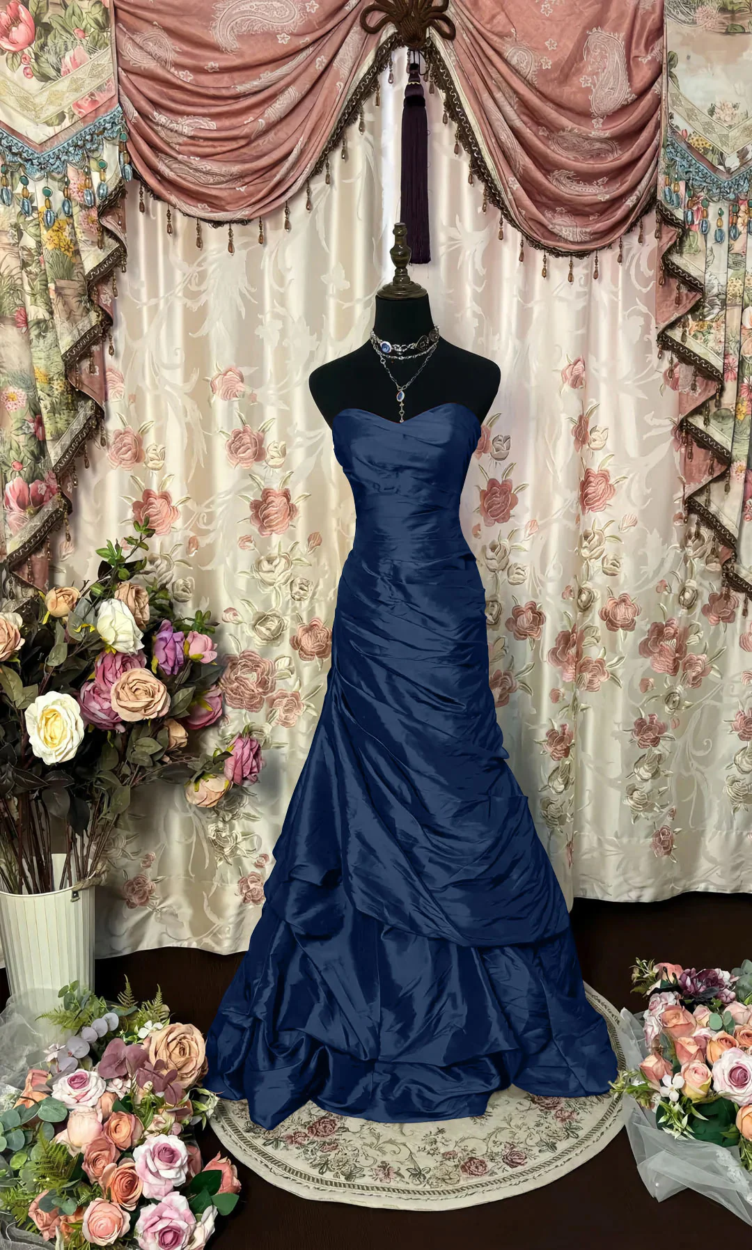 Trumpet/Mermaid Strapless Sleeveless Floor-Length Taffeta Prom Dresses with Sequins & Ruffles - Image 8