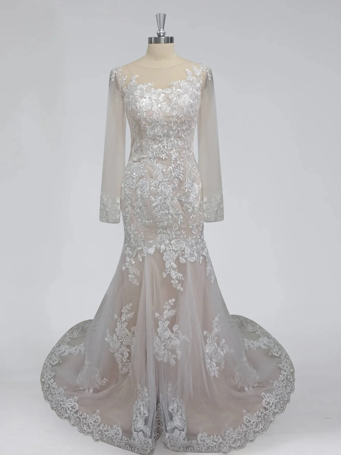 Trumpet/Mermaid V-Neck Floor-length Lace Wedding Dress - Image 3