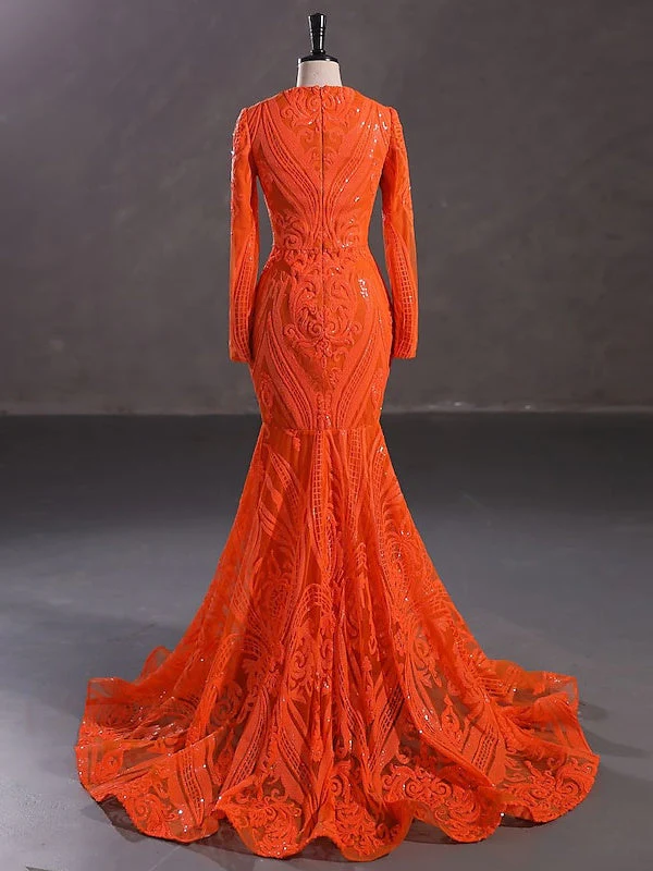 Trumpet/Mermaid V-Neck Long Sleeves Floor-Length Evening Dresses with Sequin - Image 12