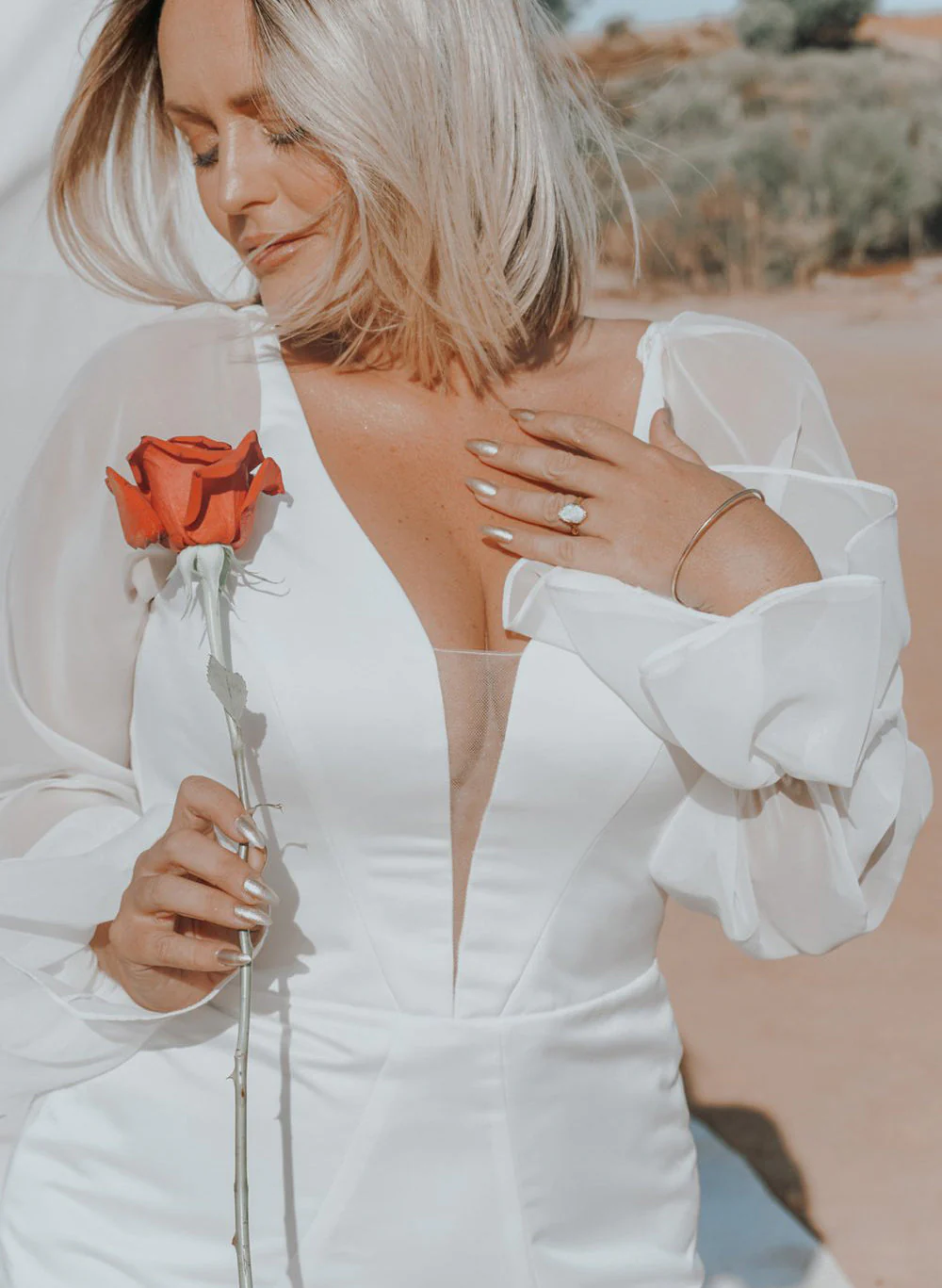 Trumpet/Mermaid V-Neck Long Sleeves Plus Size Wedding Dress - Image 2