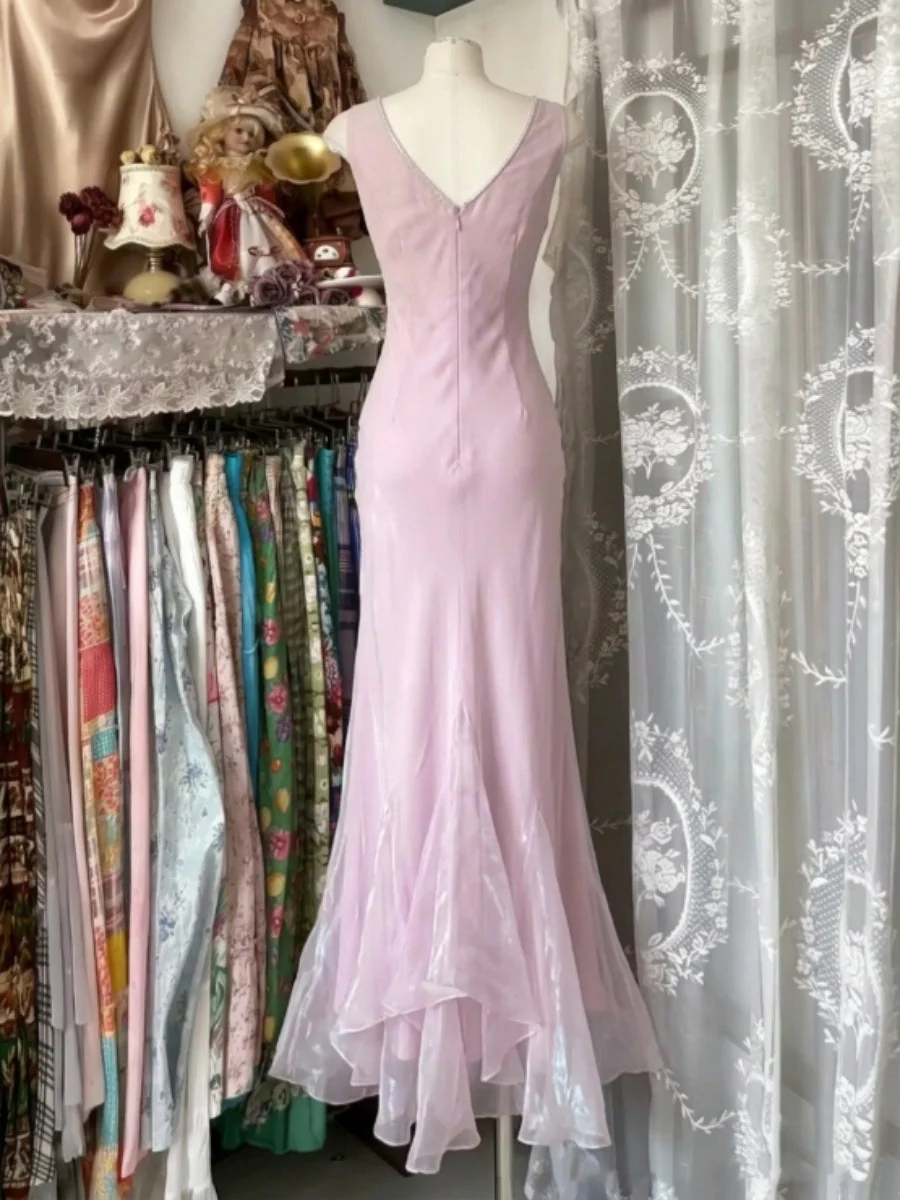 Trumpet/Mermaid V-Neck Taffeta Prom Dresses Vintage 80s Iridescent Dress Sleeveless Ankle-Length - Image 2