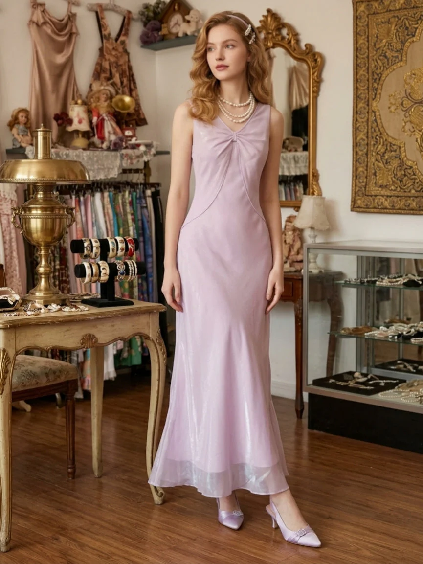 Trumpet/Mermaid V-Neck Taffeta Prom Dresses Vintage 80s Iridescent Dress Sleeveless Ankle-Length - Image 3