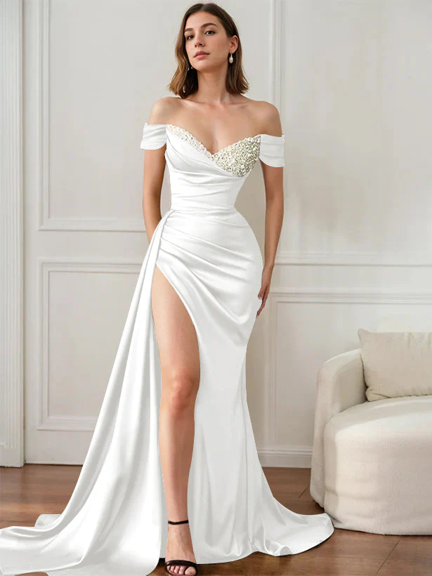 Trumpet Strapless Sweep Train Off-the-Shoulder Elegant Evening Dresses - Image 13